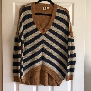 Roxy Mustard White Navy Stripe Sweater